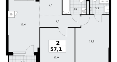 2-к. квартира, 57&nbsp;м²