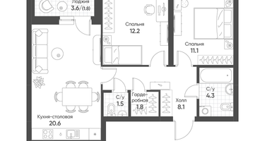 2-к. квартира, 61&nbsp;м²