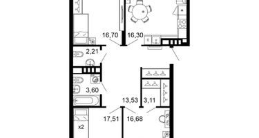 3-к. квартира, 91&nbsp;м²