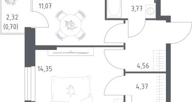 1-к. квартира, 38&nbsp;м²