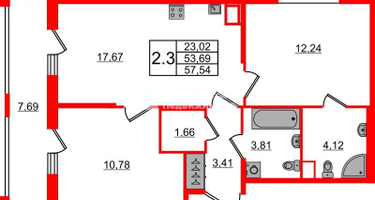 2-к. квартира, 53 м²