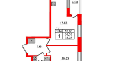 1-к. квартира, 36 м²