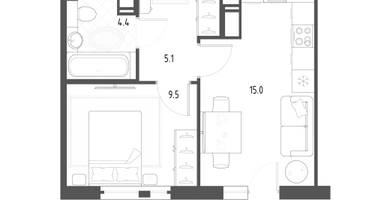 1-к. квартира, 35&nbsp;м²