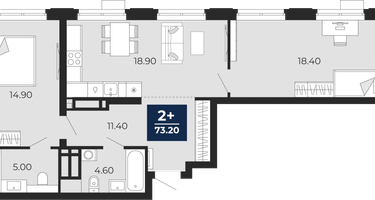 2-к. квартира, 73 м²