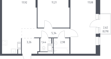 2-к. квартира, 60&nbsp;м²