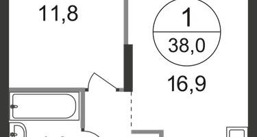 1-к. квартира, 38 м²