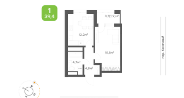 1-к. квартира, 39&nbsp;м²