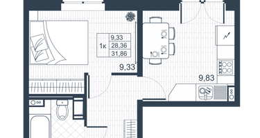 1-к. квартира, 28&nbsp;м²