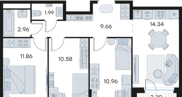 3-к. квартира, 63&nbsp;м²