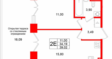 1-к. квартира, 34&nbsp;м²