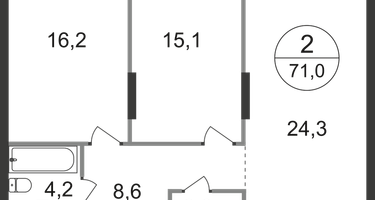 2-к. квартира, 71&nbsp;м²