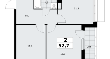 2-к. квартира, 52&nbsp;м²