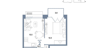 2-к. квартира, 36 м²