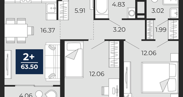 2-к. квартира, 59&nbsp;м²