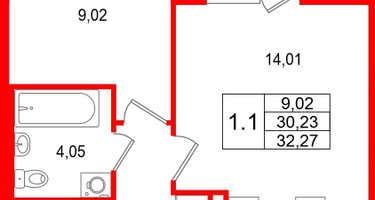 1-к. квартира, 30 м²