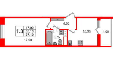 1-к. квартира, 35&nbsp;м²