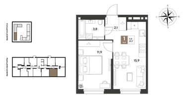 1-к. квартира, 33&nbsp;м²