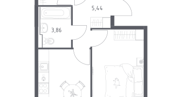 1-к. квартира, 45&nbsp;м²