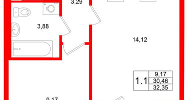 1-к. квартира, 30&nbsp;м²