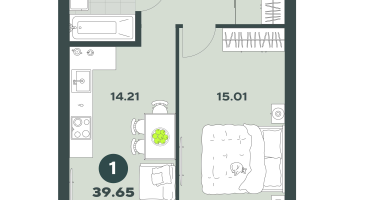1-к. квартира, 39 м²