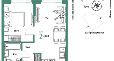 2-к. квартира, 38 м²