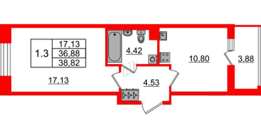 1-к. квартира, 36&nbsp;м²