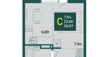 Студия, 26 м²