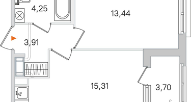 1-к. квартира, 38&nbsp;м²