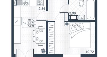 1-к. квартира, 33&nbsp;м²