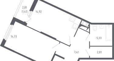1-к. квартира, 43&nbsp;м²