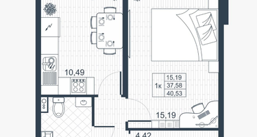 1-к. квартира, 38&nbsp;м²