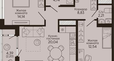 2-к. квартира, 64&nbsp;м²