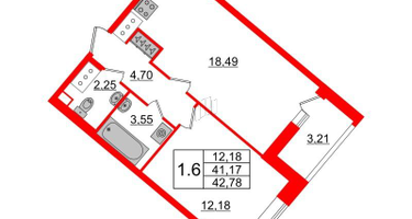 1-к. квартира, 40&nbsp;м²