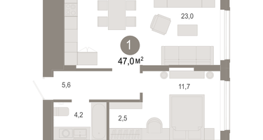 1-к. квартира, 46 м²