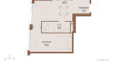 1-к. квартира, 43 м²