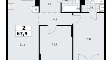 2-к. квартира, 67&nbsp;м²