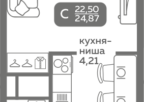 Студия, 22 м²