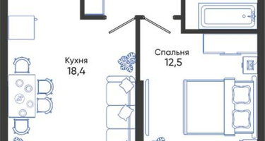1-к. квартира, 43&nbsp;м²