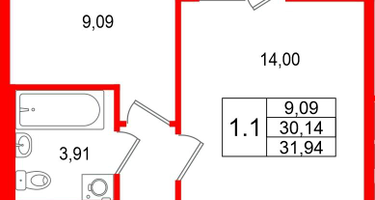 1-к. квартира, 30 м²