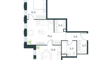 2-к. квартира, 61 м²