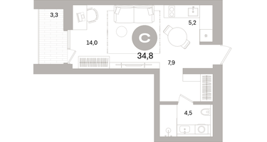 Студия, 34&nbsp;м²