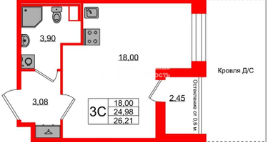 Студия, 24 м²