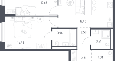 2-к. квартира, 63&nbsp;м²