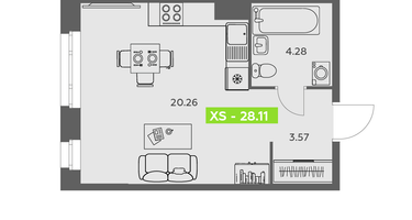 Студия, 28&nbsp;м²