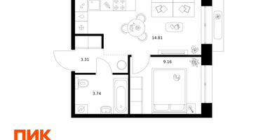 1-к. квартира, 31 м²