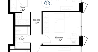 2-к. квартира, 57&nbsp;м²