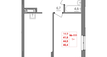 1-к. квартира, 44 м²