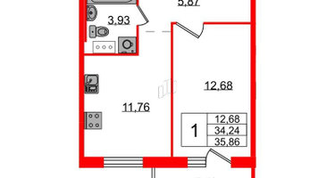 1-к. квартира, 35&nbsp;м²