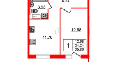 1-к. квартира, 35&nbsp;м²
