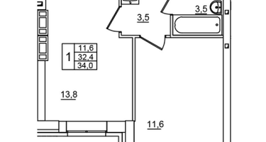 1-к. квартира, 34&nbsp;м²